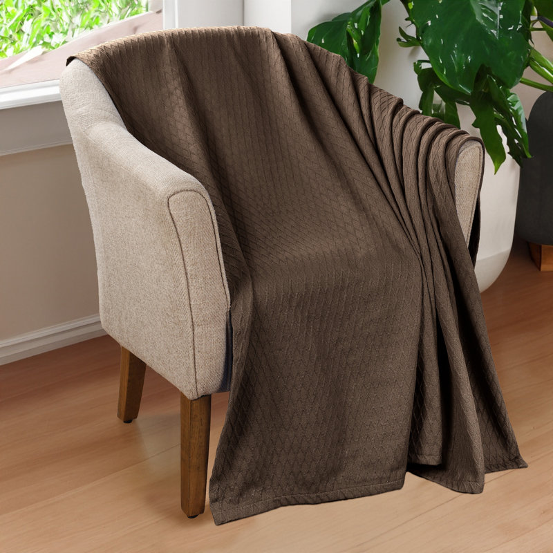 Jeté toutes saisons 100% coton Diamond Weave, Jeté, Chocolat