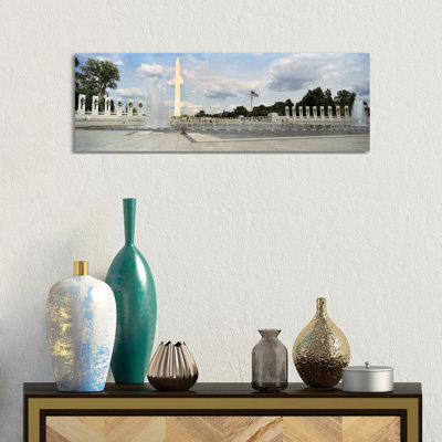 Fountains At A Memorial, National World War II Memorial, Washington Monument, Washington DC, USA - Wrapped Canvas Panoramic Print