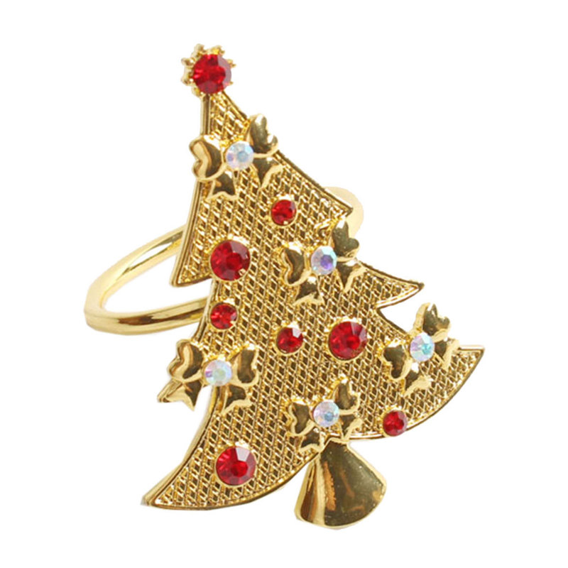 Anneaux de Noël en forme de sapin de Noël en métal doré, ensemble de 4