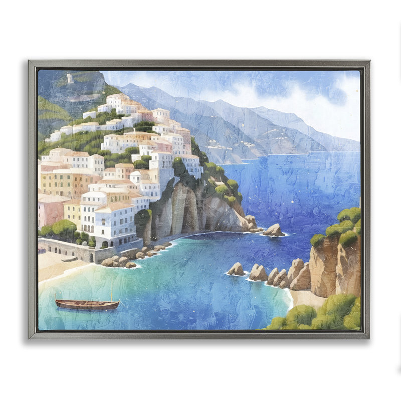 Cadre flottant Vibrant Coastal Seascape, conception de Kim Allen, H 17 po x l 21 po, Cadre flottant gris lustré