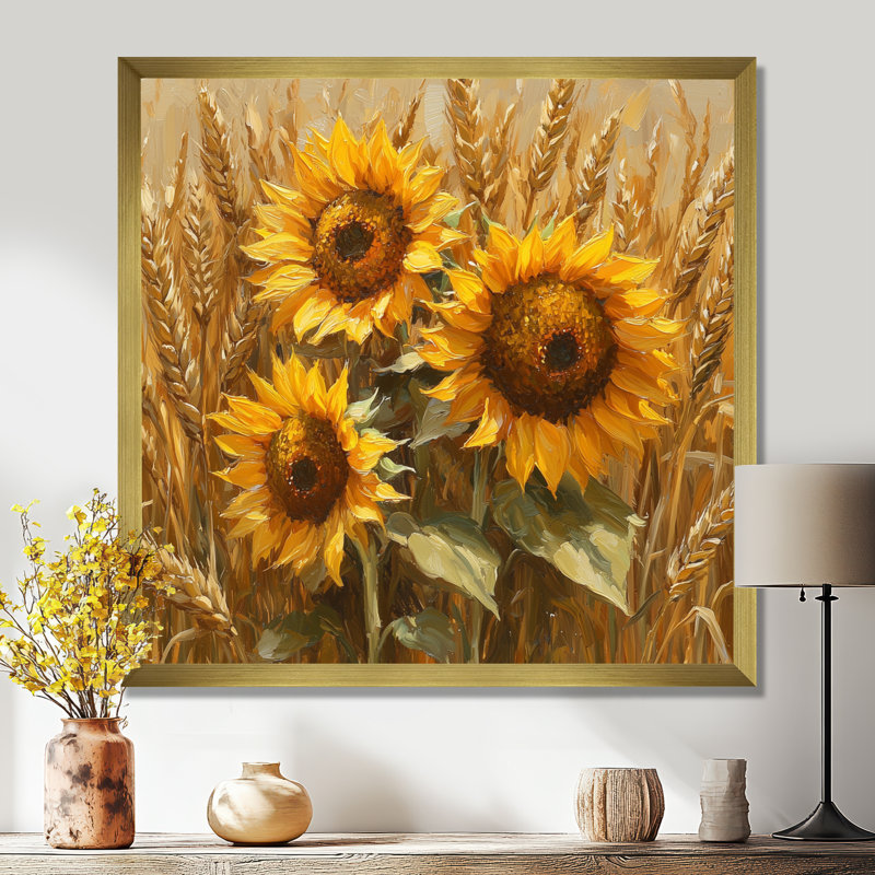 Dorell Sunflowers In The Wheat Barnyard VI, Reproduction encadrée d'une seule photo, H 16 po x l 16 po, Doré