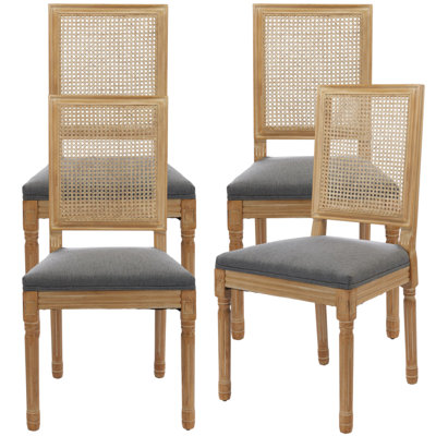 French Country Style Dining Chairs, Louis Dining Chairs With Square Rattan Backrest And Exquisitely Carved Solid Wood Frame
