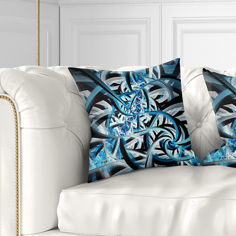 Conception fractale en spirale bleue - coussin abstrait imprimé, 18 po x 18 po, Coussin décoratif