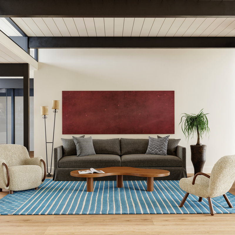 Clarita Striped Wool Baby Blue Area Rug, Rectangle 6' x 9'