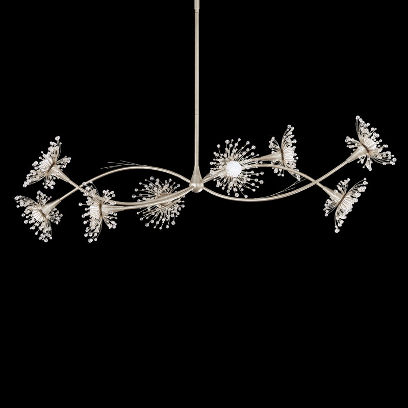 Coquette 8 Light Crystal LED Linear Pendant, Antique Silver