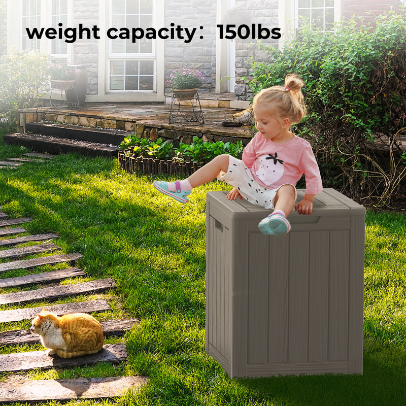 Light Brown Lockable Plastic Wicker Deck Box 28 Gallon