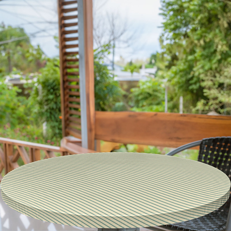 Wrought Studio™ Retro Fitted Round Tablecloth Jade Green and Cream, 51.97" Round