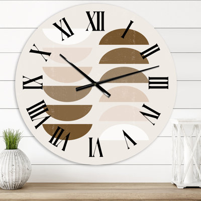 Abstrait géométrique abstrait soleil et lune en terre cuite II - horloge murale moderne