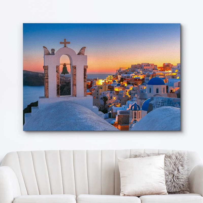 Duotone au crépuscule au-dessus de Santorini en Grèce - Photographie sur toile tendue, H 24 po x l 36 po x P 1,5 po