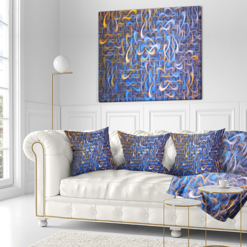 Bleu doré, aquarelle, art fractal - coussin abstrait imprimé, 16 po x 1 po, Coussin décoratif