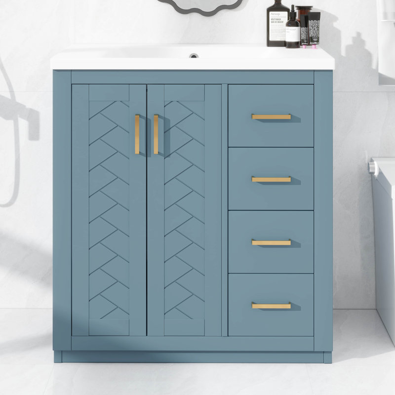 Ensemble de meuble-lavabo autoportant 36 po avec 2 portes et 3 tiroirs 36 po, Indigo, H 33,7 po x l 18,3 po x P 36 po