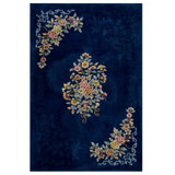 Antique Blue Color Floral Design Chinese Art Deco Wool Pile Rug
