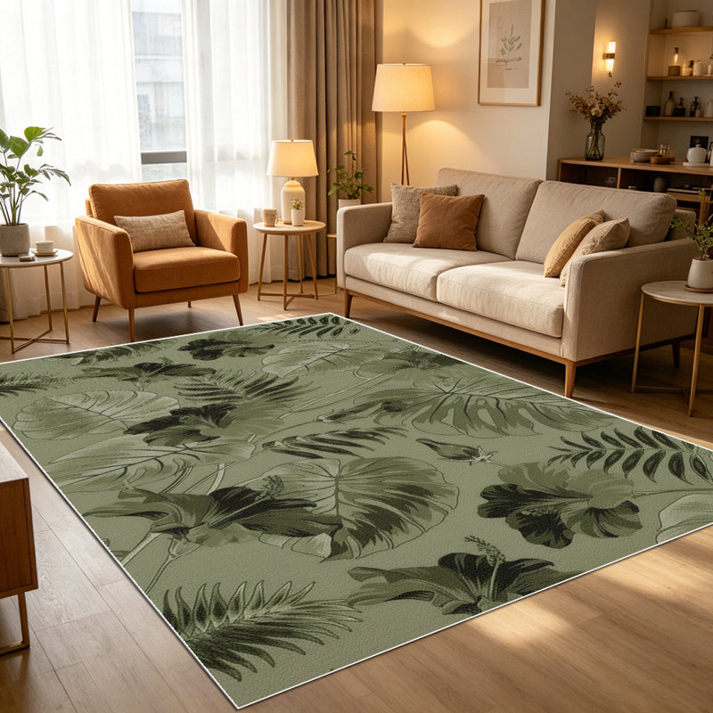 1PC Vintage Sage Green Tropical Leaf Print area rugs for Living Room, Soft and Comfortable, All-season, easy-care, machine washable Indoor floor mat, ideal for Dining Table, Entryway, Bedroom, Kitchen, Home Decor, Outdoor Decor.