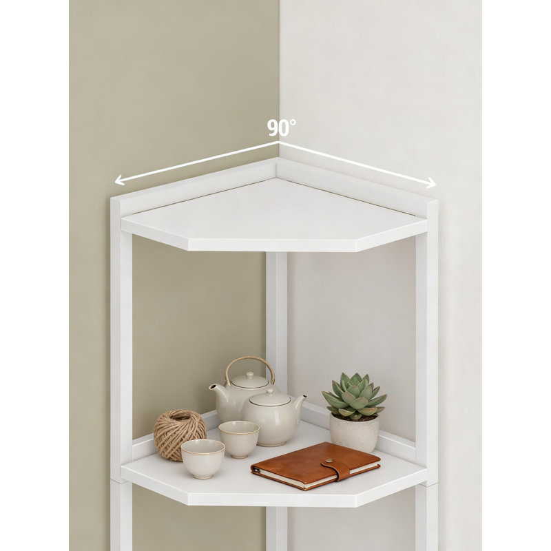 Étagère d'angle à 4 niveaux avec structure en métal, bibliothèque d'angle peu encombrante et présentoir pour le rangement du salon, du bureau personnel et de la chambre à coucher