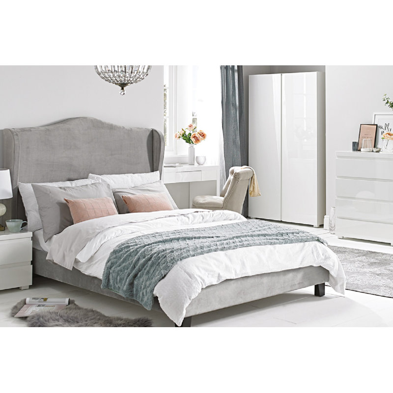 Sanjuana Upholstered Bed, Double (4'6), Silver