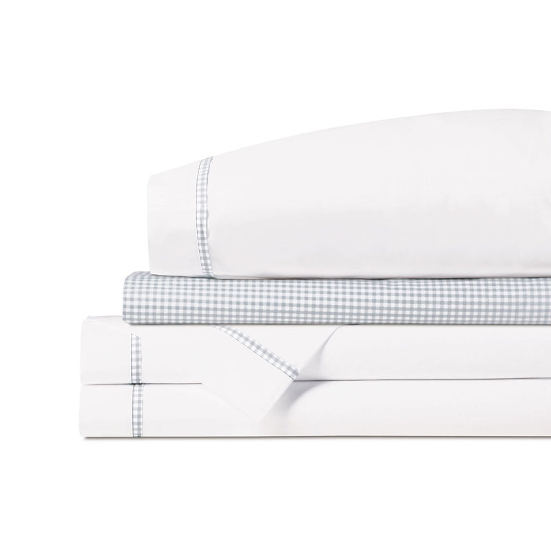 Malaya Egyptian Cotton Percale Gingham Sheet Set, Haze, Twin