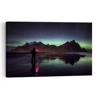 Northern Lights Mountain Reflection Dramatic Ethereal Serene Coastal Wall Art Print