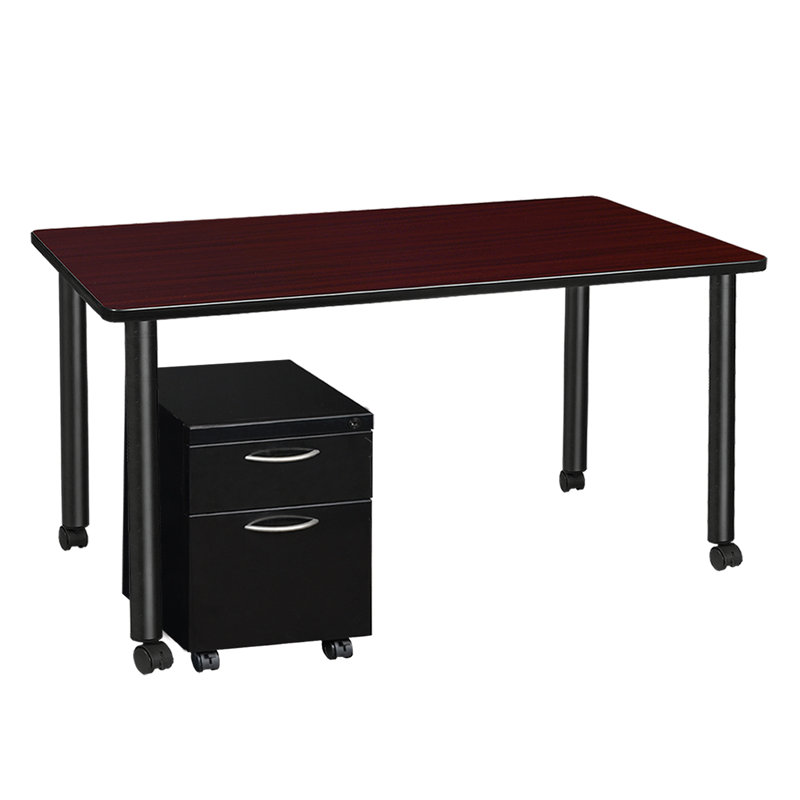 Regency Kee Mobile Desk with Storage, Mahogany/Black, 29" H x 60" W x 24" D