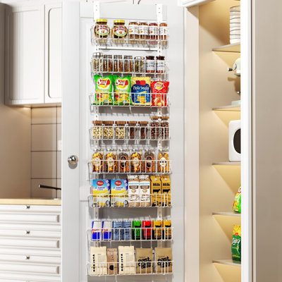 Adjustable Cabinet Door Organizer, 8-Tier Hanging Spice Rack Organizer, Metal Over the Door Pantry Organizer, Pantry Organizers and Storage Shelves, White
