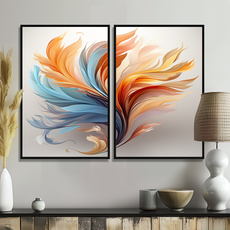 Art mural Liadan - Plumes d'animaux, Black, 36" H x 48" W, Impression encadrée flottante