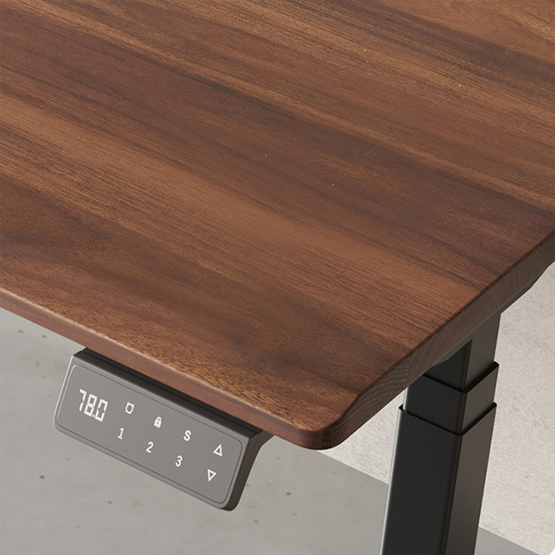 Brun noisette + bureau rectangulaire en bois massif noir réglable en hauteur + acier laminé à froid