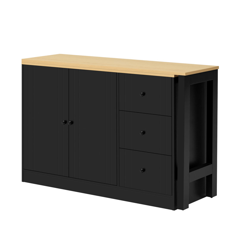 U_STYLE Buffet en bois de 89,7 po avec table extensible, armoire de rangement multifonctionnelle avec 2 portes et 3 tiroirs, pour le salon, le bureau, le vestibule et la cuisine