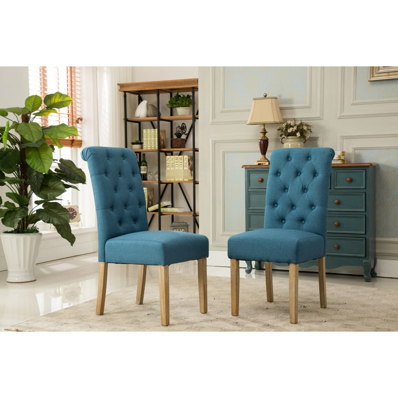 Lot de 2 chaises de salle à manger bleues en bois massif - Excellent revêtement, élégantes et confortables.