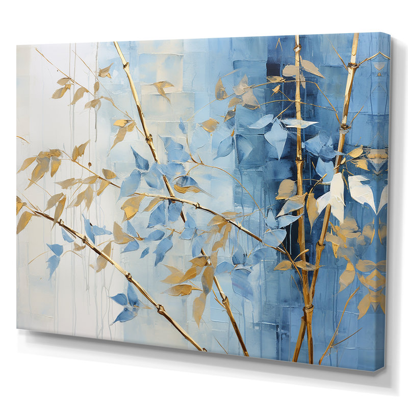 «Blue and Gold Bamboo Dance - Bamboo Canvas Wall Art_106586», Toile tendue, H 16 po x l 32 po