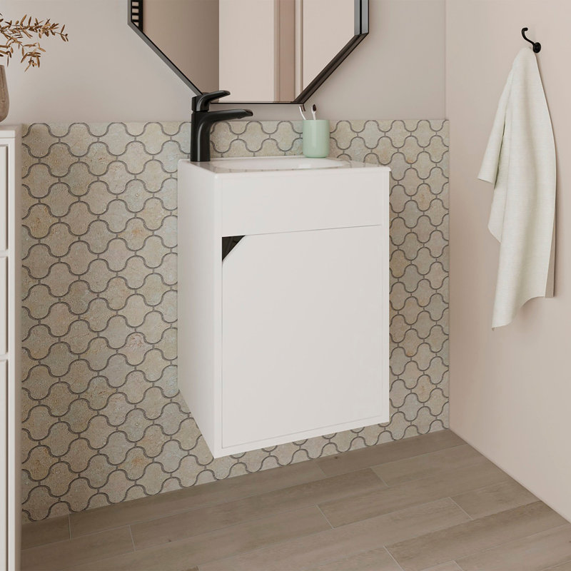 Meuble-lavabo flottant blanc avec porte, Blanc