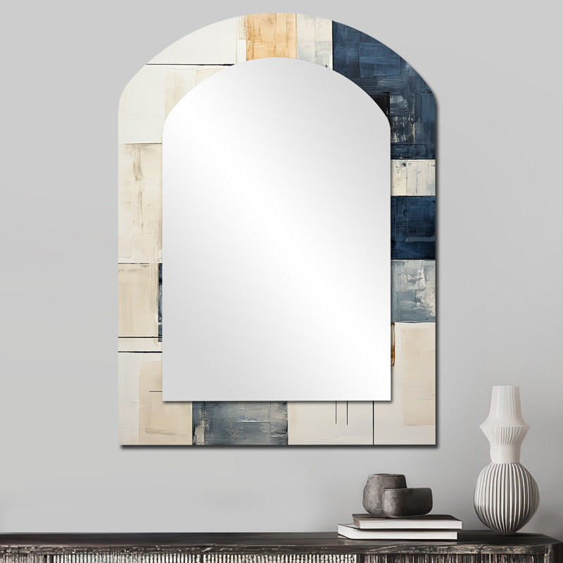 Ivory Illusions Abstract Shapes I - Abstract Shapes Irregular Shape Mirror, White Asymmetrical Unique Wall Mirror, Printed Metal Art
