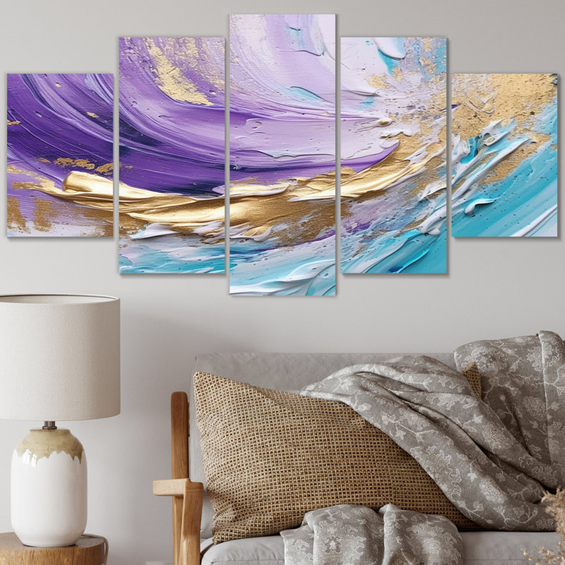 Twisted Whirls I - Abstract Spirals Canvas Wall Art - 5 Panels