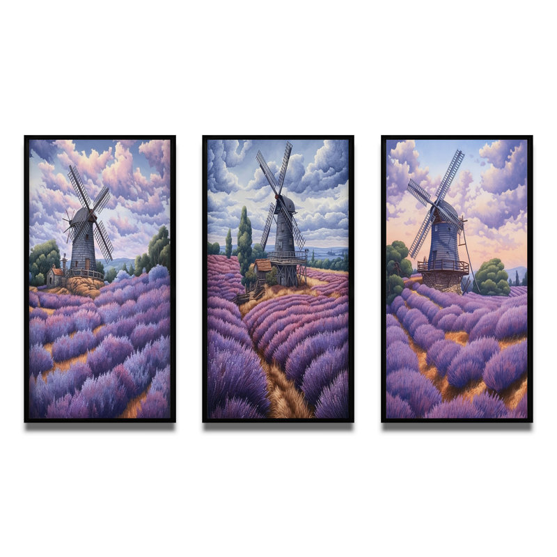 «Lavender Mills», 3 pièces, Cadre flottant noir, H 32 po x l 48 po