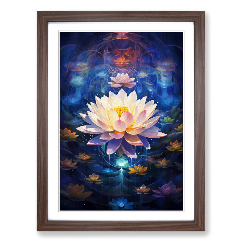 XYZ-FRM-V1223-4319 Lotus Flower Abstract No.3 - Single Picture Frame Print on Wood, 46cm H x 34cm W x 2cm D, Walnut