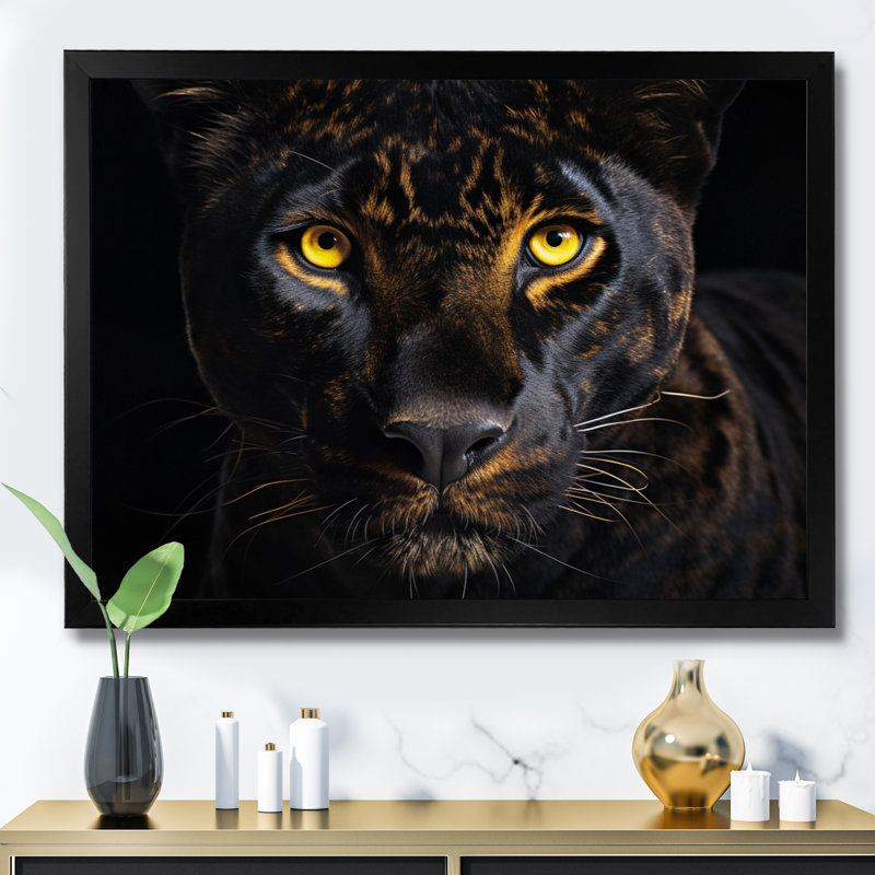 Noir, panthère blanche et majestueuse panthère, H 34 po x l 44 po x P 1,5 po, Cadre simple noir