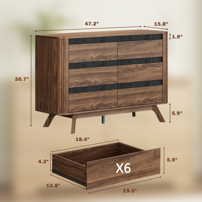 Ensemble de chambre à coucher 3 pièces, commode 6 tiroirs et ensemble de table de chevet 2 pièces