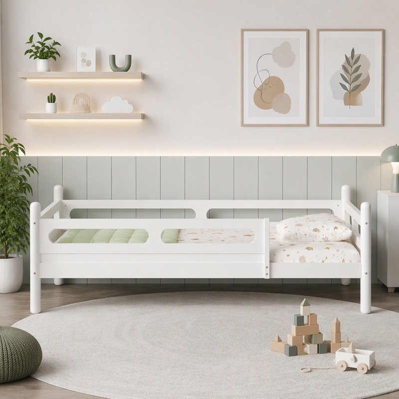 Lit simple avec barrières de sécurité, Blanc