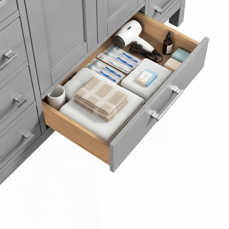 Meuble-lavabo sur pied 48 po, meuble-lavabo autoportant avec comptoir, armoire de rangement en bois massif gris