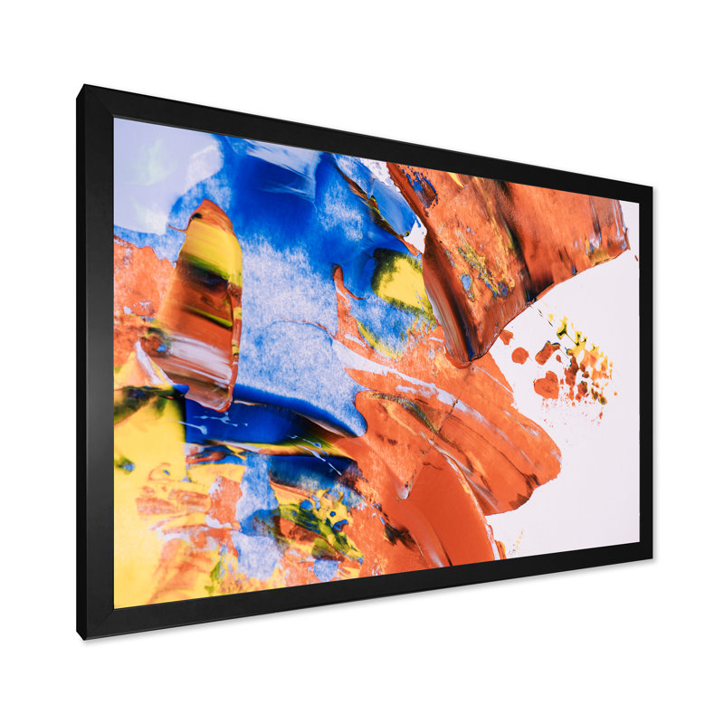 Abstrait abstrait orange et bleu II - art mural moderne sur toile, Cadre noir, H 8 po x l 12 po x P 1 po