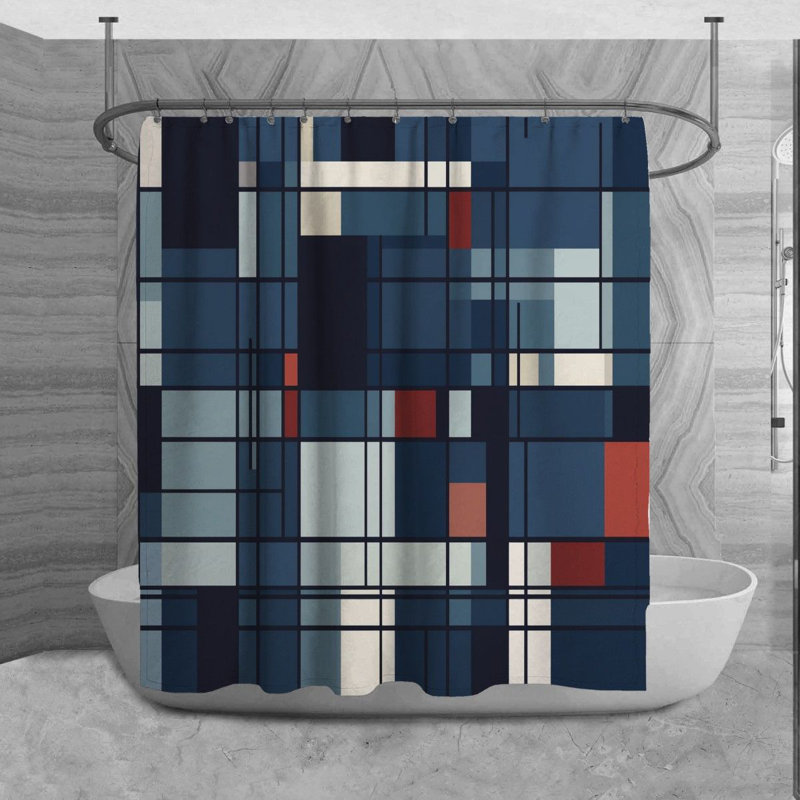 Mondrian Shower Curtain Geometric Bathroom Decor Blue, H 93 po x l 70 po