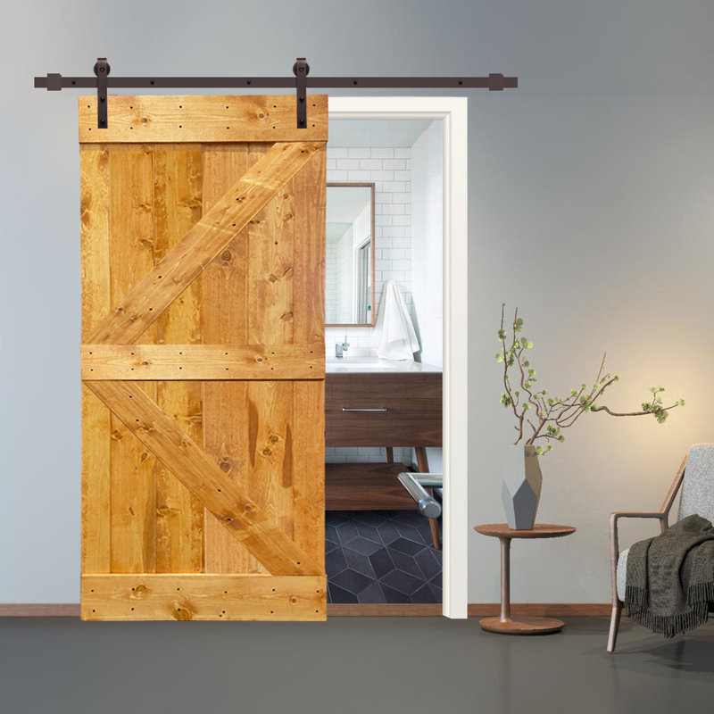 Porte de grange en panneau de bois et métal peint avec ensemble de quincaillerie d’installation, 30 po x 84 po