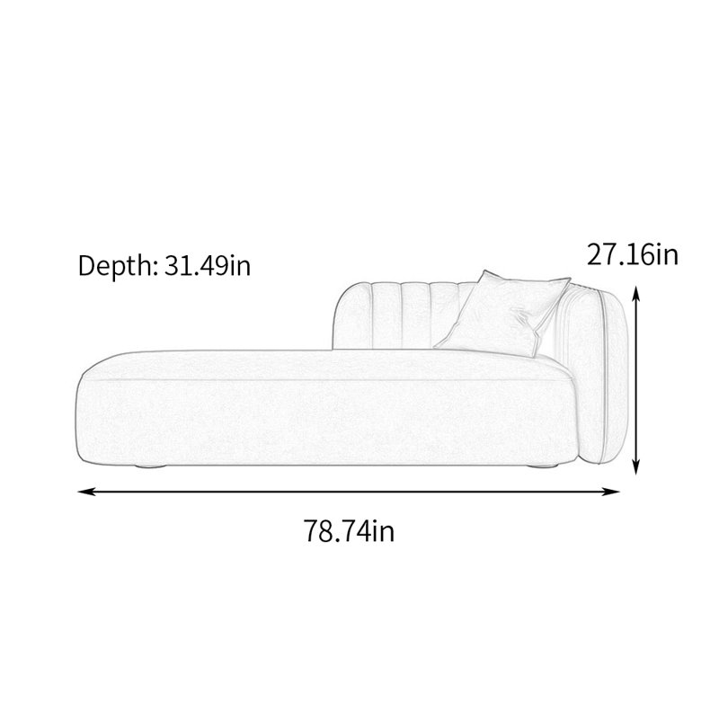 Chaise longue rembourrée Flannelette, Accoudoir à droite (vu de face), Vert
