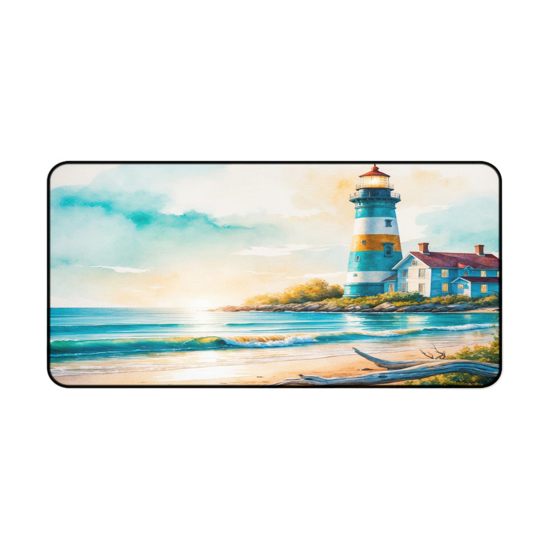 Coastal Lighthouse Watercolor Desk Mat