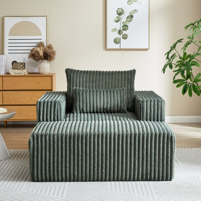 Méridienne en velours côtelé 62,5 pouces - sans assemblage, repose-pieds amovible, canapé moderne moelleux pour chambre à coucher