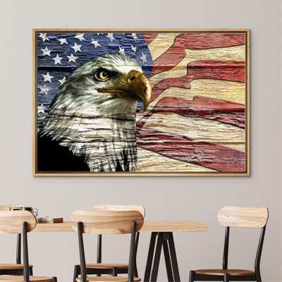 Effet de bois Grain Drapeau américain Aigle à tête blanche Nature Paysage Illustration Maison de campagne