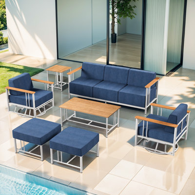 Timberloft 7-Pieces Outdoor Patio Conversation Set With Sofa Ottoman Swivel Glider Chairs Coffee Table And 10" Thick Cushions