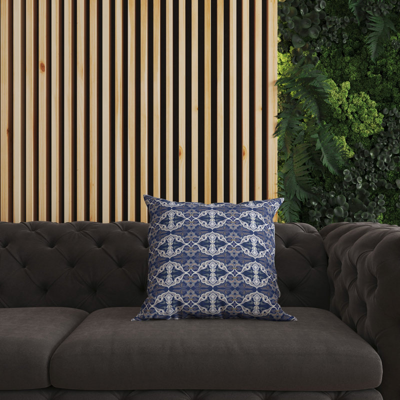 Coussin décoratif floral intérieur / extérieur Floral Elegance, H 16 po x l 16 po, Bleu / blanc