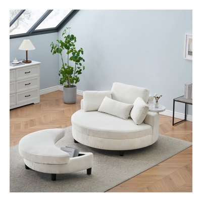 51-inch corduroy sofa with two throw pillows and a waist pillow with an extra tray for comfortable seating suitable for small apartment bedroom space by Latitude Run