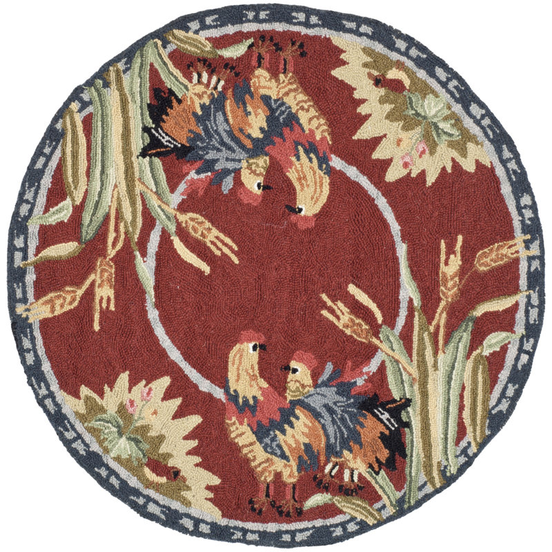 Kinchen Hand Hooked Wool Floral Rug, Round 8'