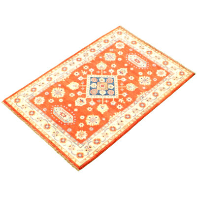 Tapis unique en laine noué à la main gazni jaune et brun des années 2010 de 3 pi 5 po x 5 pi Qaiden