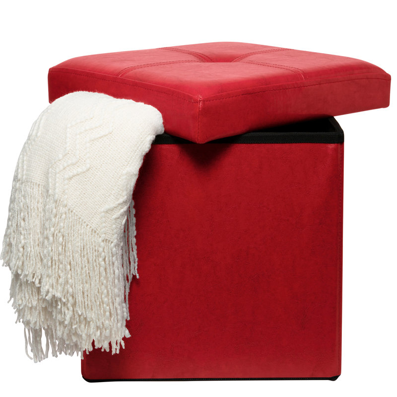 Repose-pieds carré avec rangement 15 po Besma, Simili cuir rouge